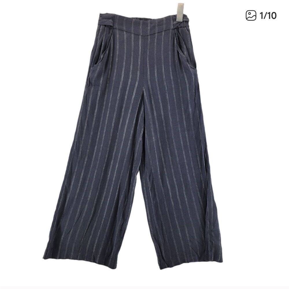 Aritzia Wilfred Wide Leg Crop Pants Womens Size XS Gray White Striped Tie Belt